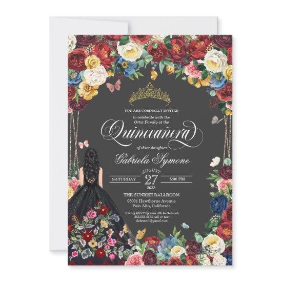 Folk Art Embroidery Butterfly Floral Quinceanera