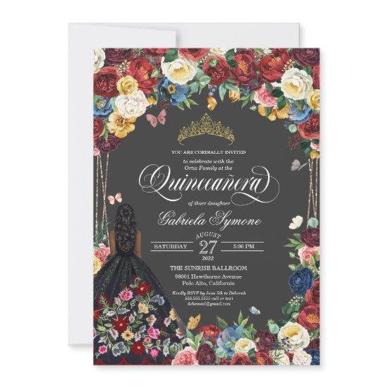 Folk Art Embroidery Butterfly Floral Quinceanera