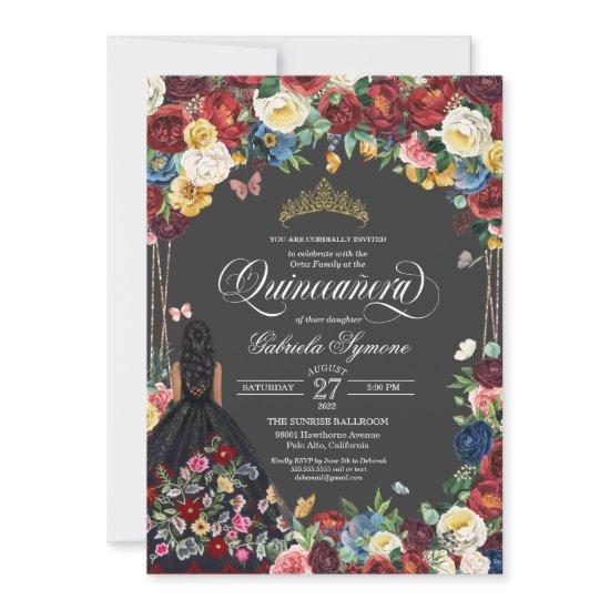 Folk Art Embroidery Butterfly Floral Quinceanera