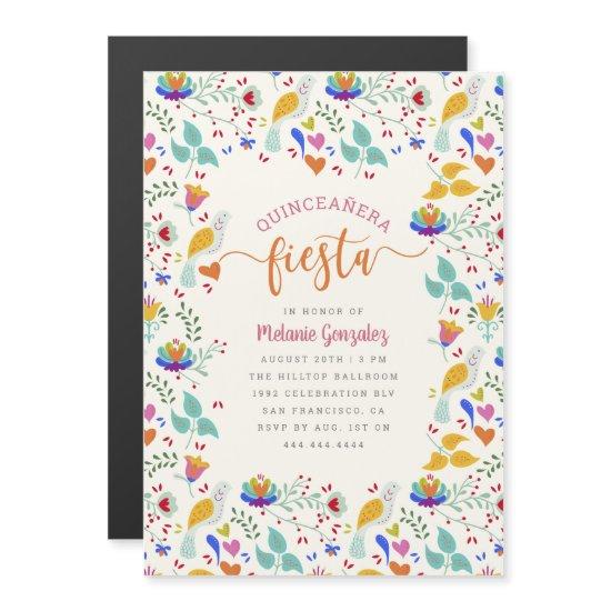 Folk Art Mexican Floral Quinceañera Fiesta Magnetic