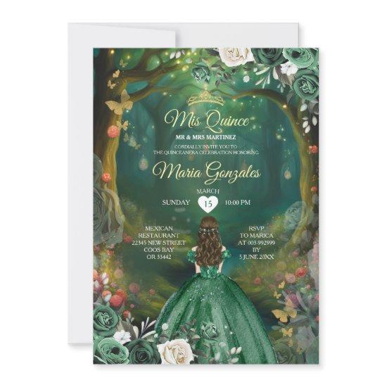 Forest Enchanted Emerald Green Quinceañera