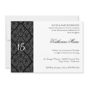 Formal Black White Damask Rehearsal Dinner Invites