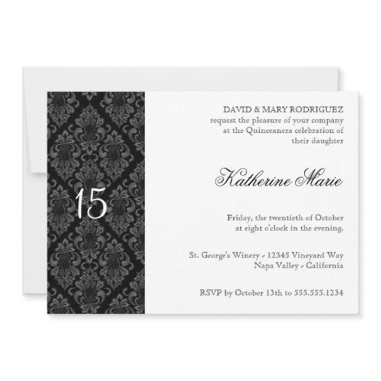 Formal Black White Damask Rehearsal Dinner Invites
