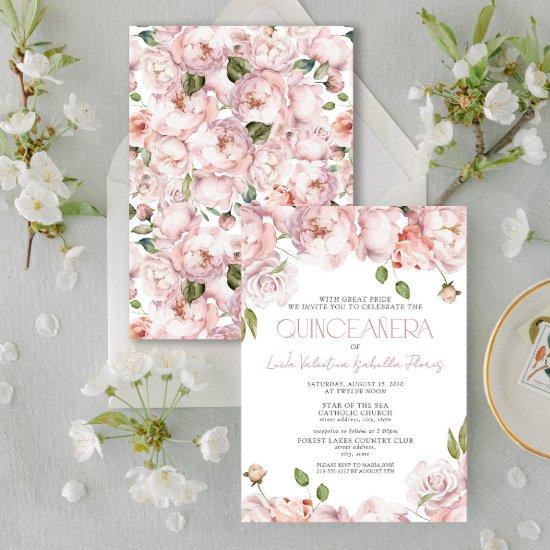Formal Elegant Blush Pink Floral Quinceanera