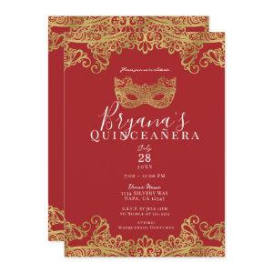 Fortune Red Gold Lace Masquerade 15 Quinceañera