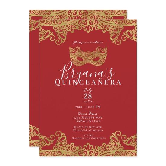 Fortune Red Gold Lace Masquerade 15 Quinceañera