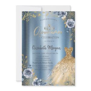 Frame Gold Dress Blue Roses Quinceañera