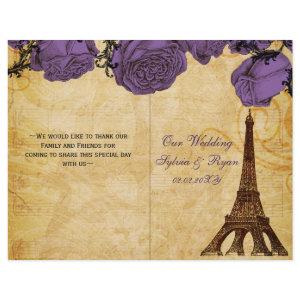 French Eiffel tower purple folded Wedding program