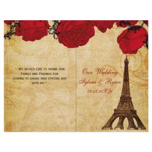 French Eiffel tower red  folded Wedding program