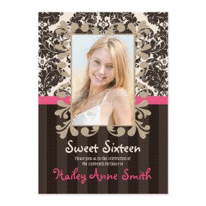 Fuchsia and Brown Vintage Damask Sweet Sixteen