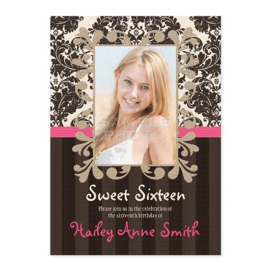 Fuchsia and Brown Vintage Damask Sweet Sixteen