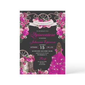 Fuchsia & Black Cowgirl Western Charro Quinceanera