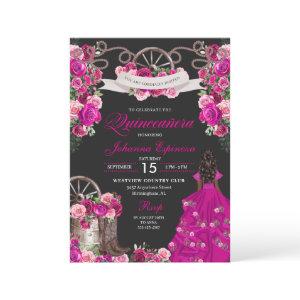 Fuchsia & Black Cowgirl Western Charro Quinceanera