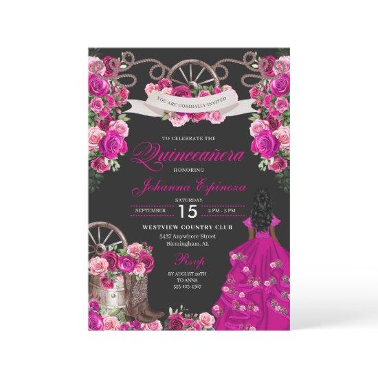 Fuchsia & Black Cowgirl Western Charro Quinceanera