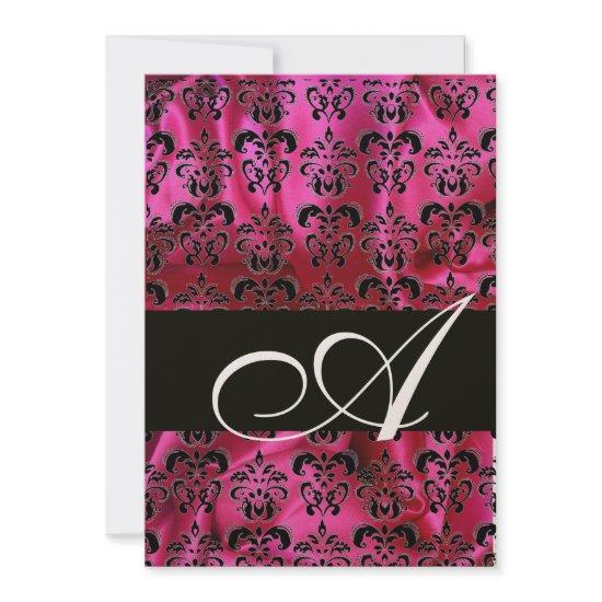 FUCHSIA  BLACK SILK  DAMASK CLOTH MONOGRAM , Gold