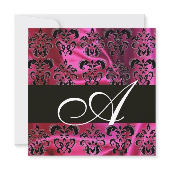 FUCHSIA  BLACK SILK DAMASK CLOTH MONOGRAM , white