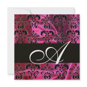 FUCHSIA  BLACK SILK DAMASK MONOGRAM ,White Ice