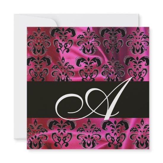 FUCHSIA  BLACK SILK DAMASK MONOGRAM ,White Ice