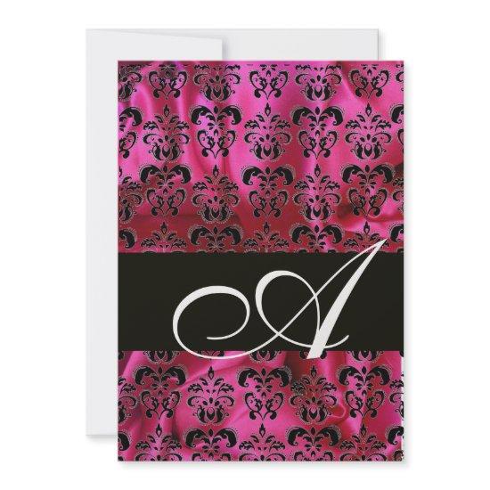 FUCHSIA  BLACK SILK  DAMASK MONOGRAM ,White Ice