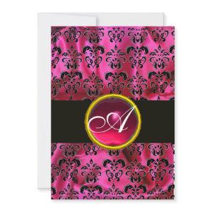 FUCHSIA  BLACK SILK DAMASK RUBY MONOGRAM ,white