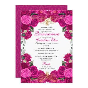 Fuchsia & Gold Floral Quinceanera Birthday