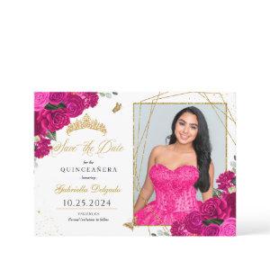 Fuchsia & Gold Quinceañera Save The Date Photo