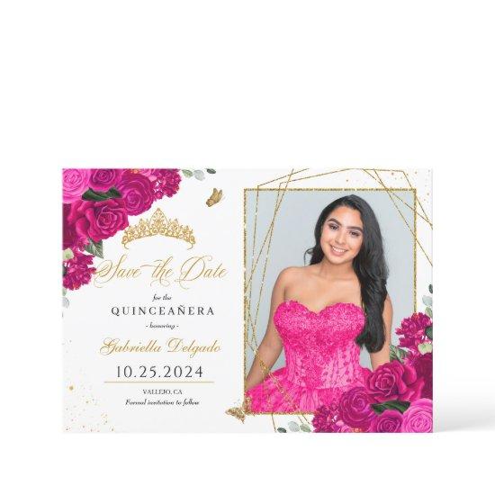 Fuchsia & Gold Quinceañera Save The Date Photo