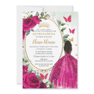 Fuchsia Hot Pink Floral Brown Princess Quinceañera