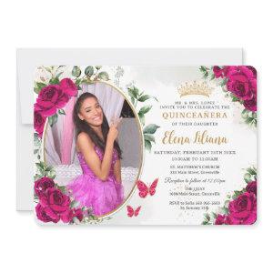 Fuchsia Hot Pink Roses Floral Quinceañera  Photo