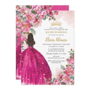 Fuchsia Hot Pink Roses Floral Quinceañera Sweet 16