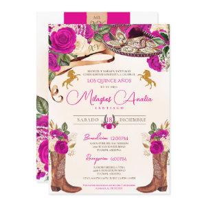 Fuchsia Hot Pink Roses Western Charro Quinceañera