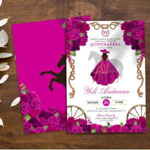 Fuchsia Hot Pink Roses Western Charro Quinceañera