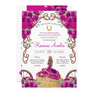 Fuchsia Magenta Floral Western Charro Quinceañera
