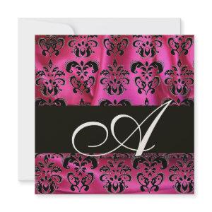 FUCHSIA PINK BLACK DAMASK CLOTH MONOGRAM ,Gold