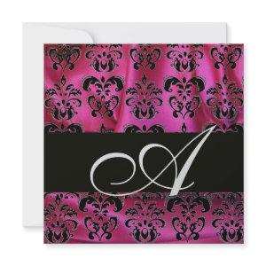 FUCHSIA PINK BLACK DAMASK CLOTH MONOGRAM Silver