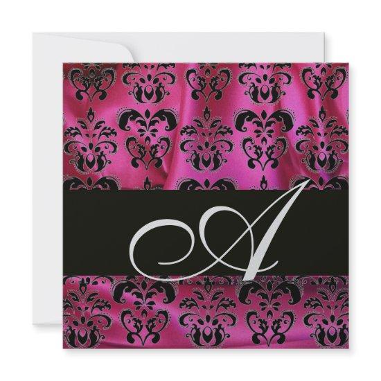 FUCHSIA PINK BLACK DAMASK CLOTH MONOGRAM Silver