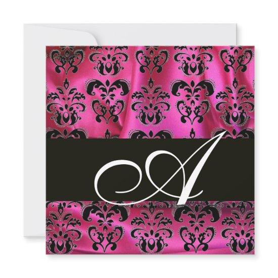 FUCHSIA PINK BLACK DAMASK CLOTH MONOGRAM , white