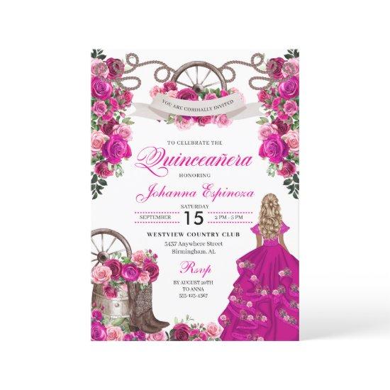 Fuchsia Pink Cowgirl Western Charro Quinceanera