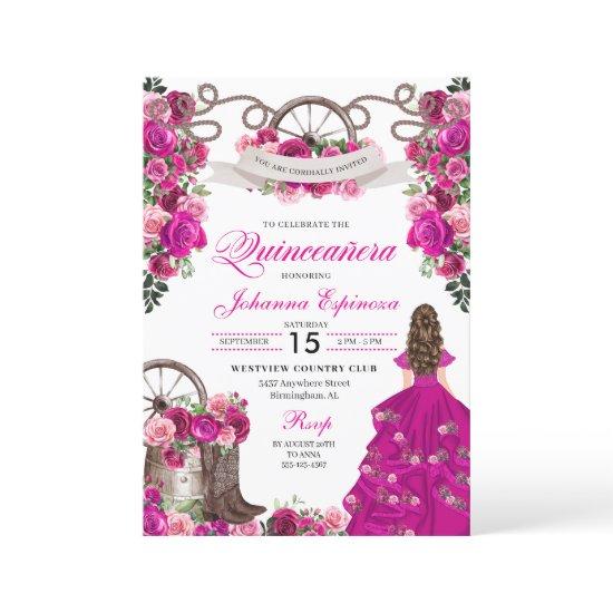 Fuchsia Pink Cowgirl Western Charro Quinceanera