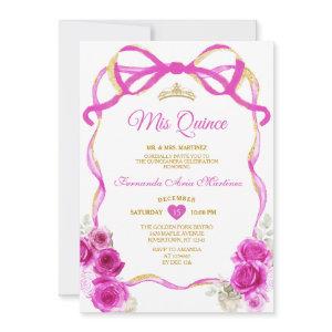 Fuchsia Pink Floral Bow Ribbon Gold Mis Quince