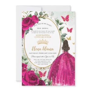 Fuchsia Pink Floral Dress Quinceañera Dama Request