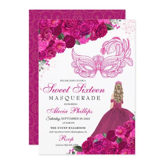 Fuchsia Pink Floral Masquerade Sweet 16
