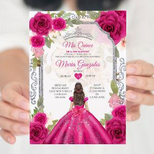 Fuchsia Pink Floral Mis Quince 15 Anos Quinceañera