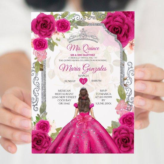 Fuchsia Pink Floral Mis Quince 15 Anos Quinceañera