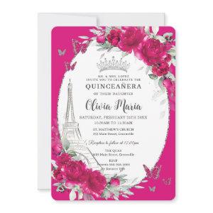 Fuchsia Pink Floral Paris Butterflies Quinceañera