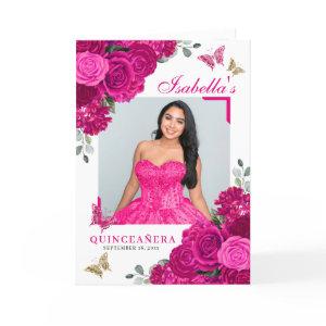 Fuchsia Pink Floral Quinceanera Tiara Butterflies Program