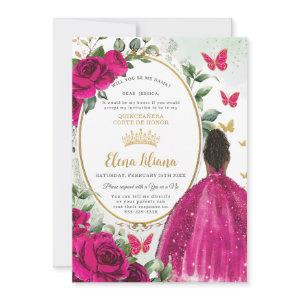 Fuchsia Pink Floral Roses Quinceañera Dama Request