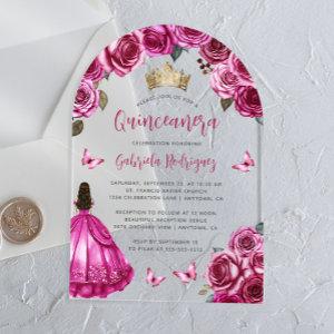 Fuchsia Pink Floral Roses Watercolor Quinceañera Acrylic