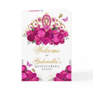 Fuchsia Pink Floral Tiara Quinceanera Program