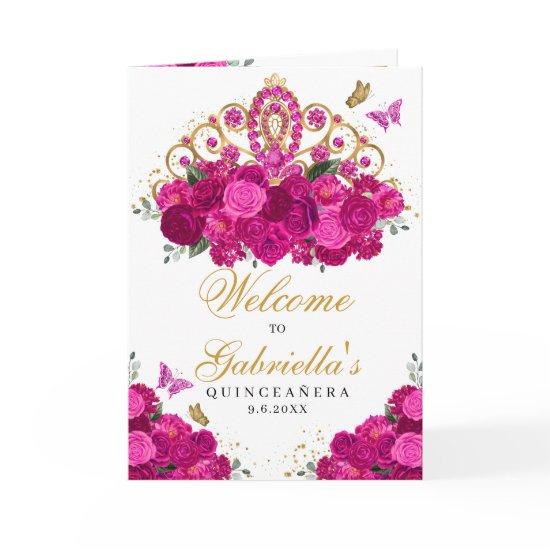 Fuchsia Pink Floral Tiara Quinceanera Program
